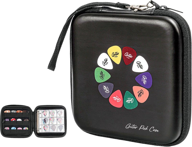 Procase Guitar Pick Case, Pick Holder Stores 84 pcs Guitar Picks Collection Pick Storage Album Book Pick Display Water-Resistant, Durable EVA Material Bag for Guitar Player -Black - Image 1